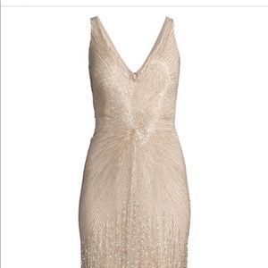 Aidan Mattox Champagne V Neck Dress Size 8